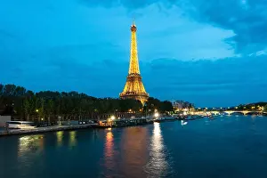 Beautiful Paris view of Illuminations Eiffel tower at dusk, Paris, France