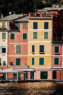 Liguria Prints: The beautiful Portofino, from the latest side of the bay in a colorful spring afternoon
