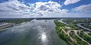 Dnepr Prints: The beautiful river is surrounded by green and fresh vegetation in the city