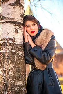 Lipstick Prints: Beautiful Russian girl near birch