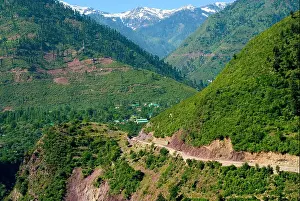 Jammu Prints: Beautiful scene of green and snow mountains Gulmarg Srinagar Jammu and Kashmir India Asia