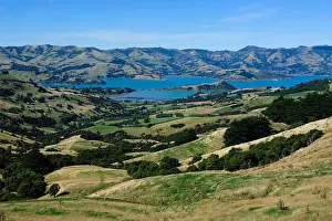 Banks Prints: Beautiful scenery around Akaroa harbour, Banks Peninsula, South Island, New Zealand