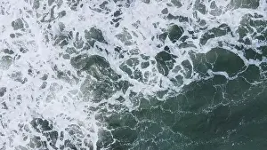 Contrasts Prints: Beautiful scenic aerial landscape of splashing ocean waves with foam bubbles