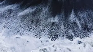 Contrasts Prints: Beautiful scenic aerial landscape of splashing ocean waves with foam bubbles