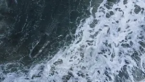 Contrasts Prints: Beautiful scenic aerial landscape of splashing ocean waves with foam bubbles