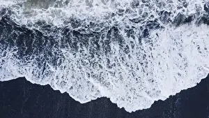 Contrasts Prints: Beautiful scenic aerial landscape of splashing ocean waves with foam bubbles