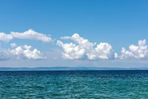 Water Blue Prints: Beautiful sea Landscape with blue sky and clouds on sunny day