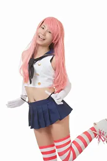 Make Up Prints: Beautiful and sexy Chinese woman having some fun with cosplay isolated an a white background