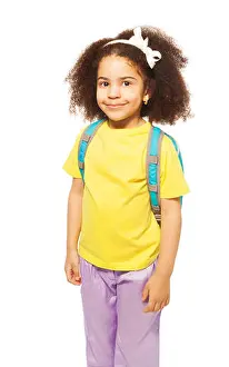 Rucksack Prints: Beautiful smiling African girl in yellow T-shirt