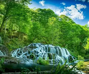 Strandzha Prints: Beautiful spring waterfall Dokuzak in Strandzha Mountain