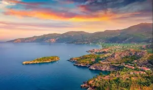 Vacation Village Prints: Beautiful summer scenery. Breathtaking summer view of Kardamili port
