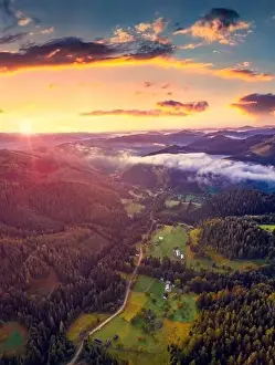 Beautiful summer scenery. Breathtaking sunrise on Carpathian mountains