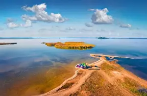 Marvelous Prints: Beautiful summer scenery. Calm summer view from flying drone of Svityaz Lake