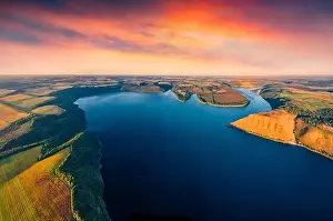 Marvelous Prints: Beautiful summer scenery. Colorful morning view from flying drone of Bakotska Bay