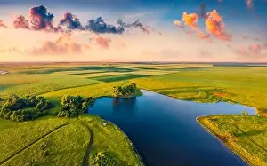 Beautiful summer scenery. Splendid summer sunrise on Stara Brykulia lake