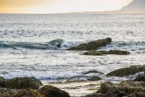 Elizabeth Prints: Beautiful Sunset in the Atlantic Ocean of Icealand with Waves Crashing the Rocks