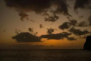A Beautiful sunset on the Atlantic Ocean off the coast of Madeira island, Portugal, seen from Calheta
