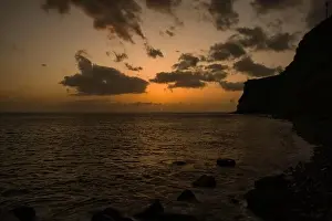 A Beautiful sunset on the Atlantic Ocean off the coast of Madeira island, Portugal, seen from Calheta