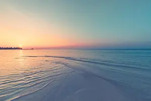 Seychelles Prints: Beautiful sunset background, tropical beach landscape