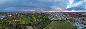 Olympia Prints: A beautiful sunset over Munichs green Hirschgarten as a panorama