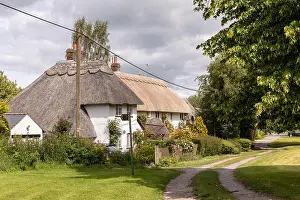 Thatched Roof Prints: Beautiful thatched cottages in the village of East Grafton, Wiltshire, England, UK