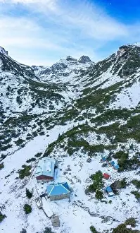 High Mountains Prints: Beautiful view from drone to the snow mountain. Mountain peak Maliovica in Rila, Bulgaria