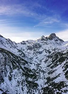 High Mountains Prints: Beautiful view from drone to the snow mountain. Mountain peak Maliovica in Rila, Bulgaria