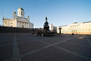 White Church Prints: Beautiful view of famous Helsinki Cathedral during sunset in Helsinki, Finland