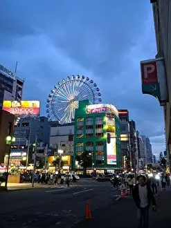 Ferris Wheel Prints: A beautiful view of the Noria Ferris Wheel in Susukino, Sapporo in the evening