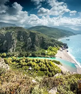 Lake Ontario Prints: Beautiful view of preveli palm beach on crete island against cloudy sky