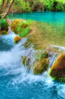 Vitality Prints: Beautiful waterfall at Plitvice Lakes National Park, UNESCO World Heritage Center
