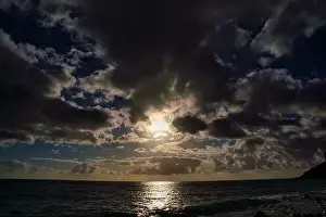 beautiful waves and wind by sunset on the coast on the Island of Madeira in the Atlantic Ocean of Portugal. Madeira