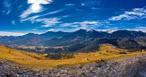 Beautiful winter nature aerial in the Carpathian Mountains, inspiration landscape realtime. Aerial panoramic drone shot