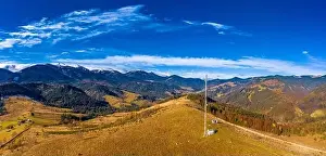 Beautiful winter nature aerial in the Carpathian Mountains, inspiration landscape realtime. Aerial panoramic drone shot