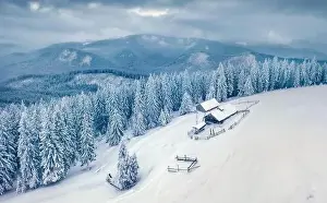 Beautiful winter scenery. Dramatic outdoor scene of mountain village