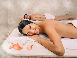 Honeymoon Prints: Beautiful woman and her boyfriend enjoy a Turkish bath