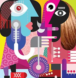 Face To Face Prints: Beautiful woman with the nice long hair - modern art vector illustration