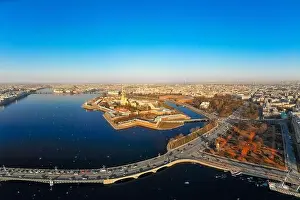 Neva Prints: Beautifull aerial view of the Petropavlovsky fortress in sunny spring day
