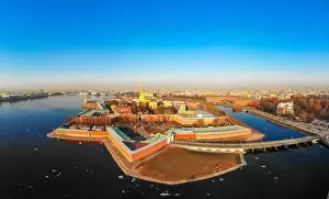 Neva Prints: Beautifull aerial view of the Petropavlovsky fortress in sunny spring day