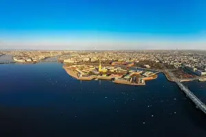 Beautifull aerial view of the Petropavlovsky fortress in sunny spring day