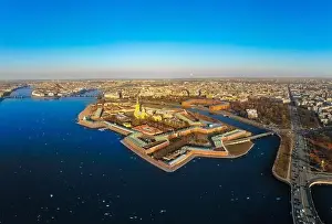 Trinity Prints: Beautifull aerial view of the Petropavlovsky fortress in sunny spring day