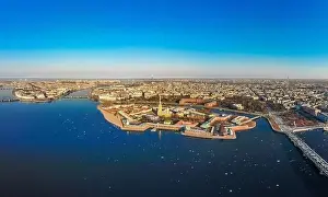 Beautifull aerial view of the Petropavlovsky fortress in sunny spring day