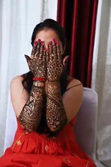 Adornment Prints: Beautifully Decorated Heena Tattoo. Bride with Mehandi Design. Indian Wedding
