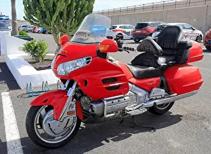 Lanzarote Prints: Beautifully kept Red Honda Goldwing two-seater motor bike. Taken February -March 2023