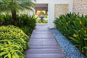 Beautifully manicured tropical garden design at the Ocean Wing of the Rasa Ria Hotel in Sabah Borneo