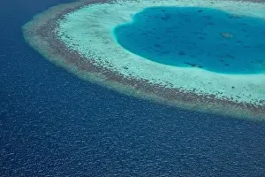 Beauty tropical island. Aerial view on tropical islands, drone, plane view from coral reef atoll in Maldives islands. Exotic travel nature destination