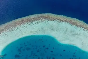 Beauty tropical island. Aerial view on tropical islands, drone, plane view from coral reef atoll in Maldives islands. Exotic travel nature destination
