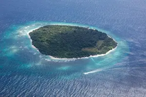 Beauty tropical island. Aerial view on tropical islands, drone, plane view from coral reef atoll in Maldives islands. Exotic travel nature destination