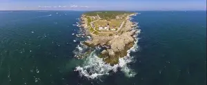 Cape Coast Prints: Beavertail Lighthouse in Beavertail State Park aerial view in summer