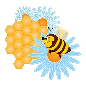 Buzz Prints: Bee, honeycomb and flower. Honey label